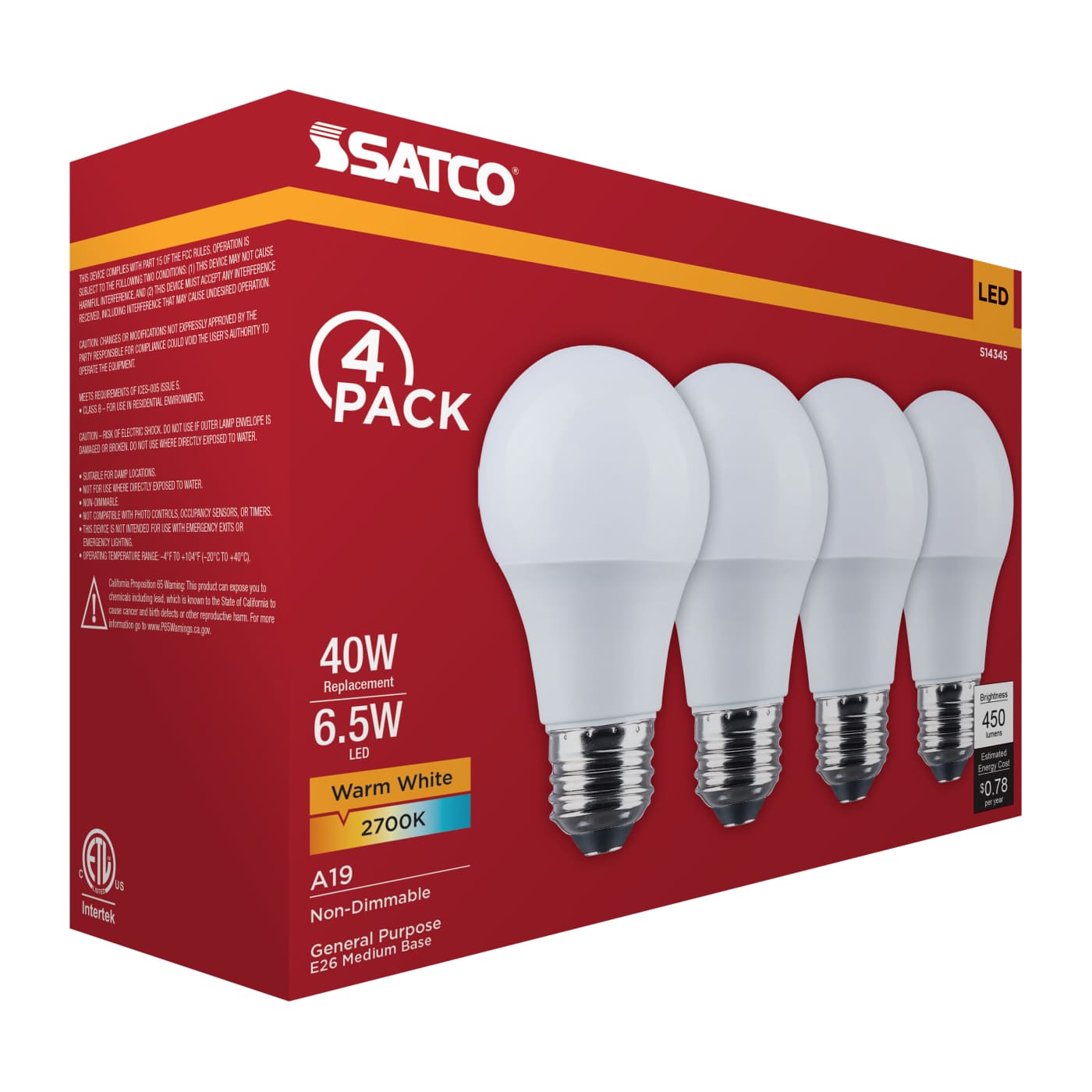 6.5A19L/927/E26/P/ND/4PK - S14345