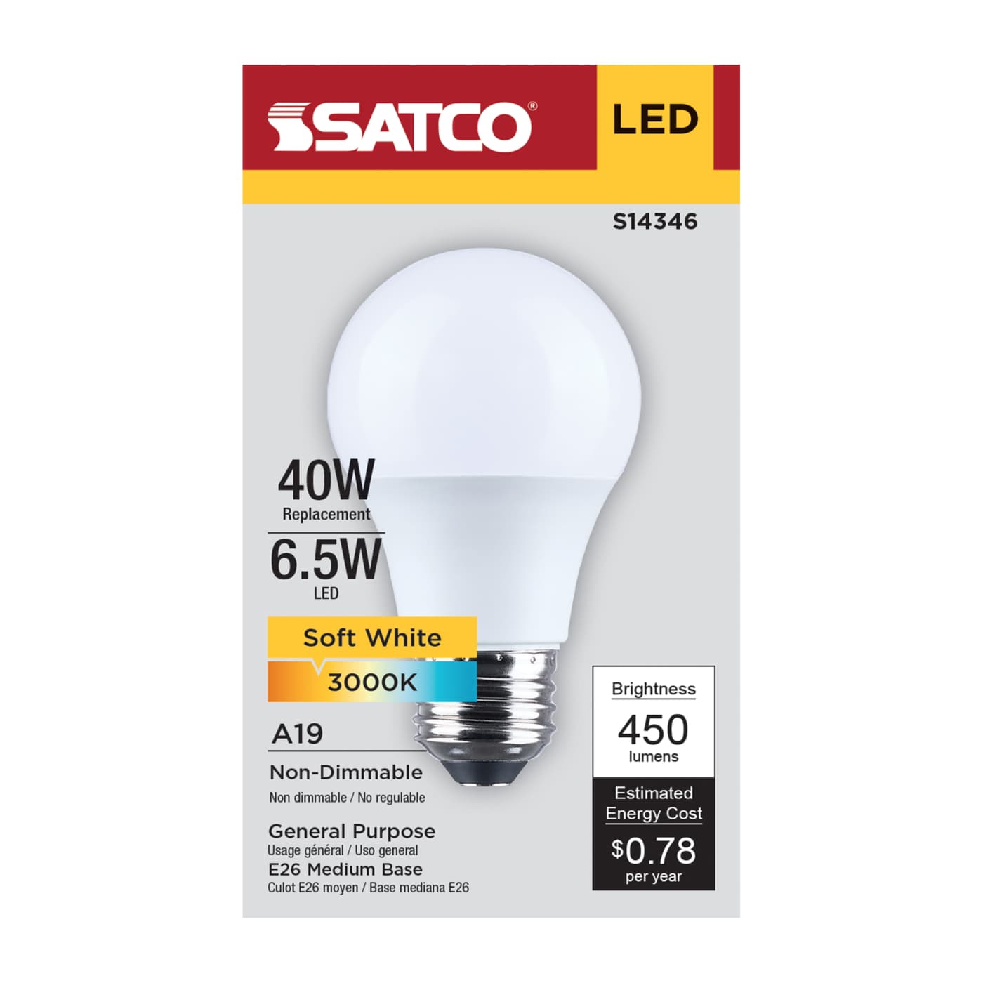 6.5A19L/930/E26/P/ND/1PK - S14346