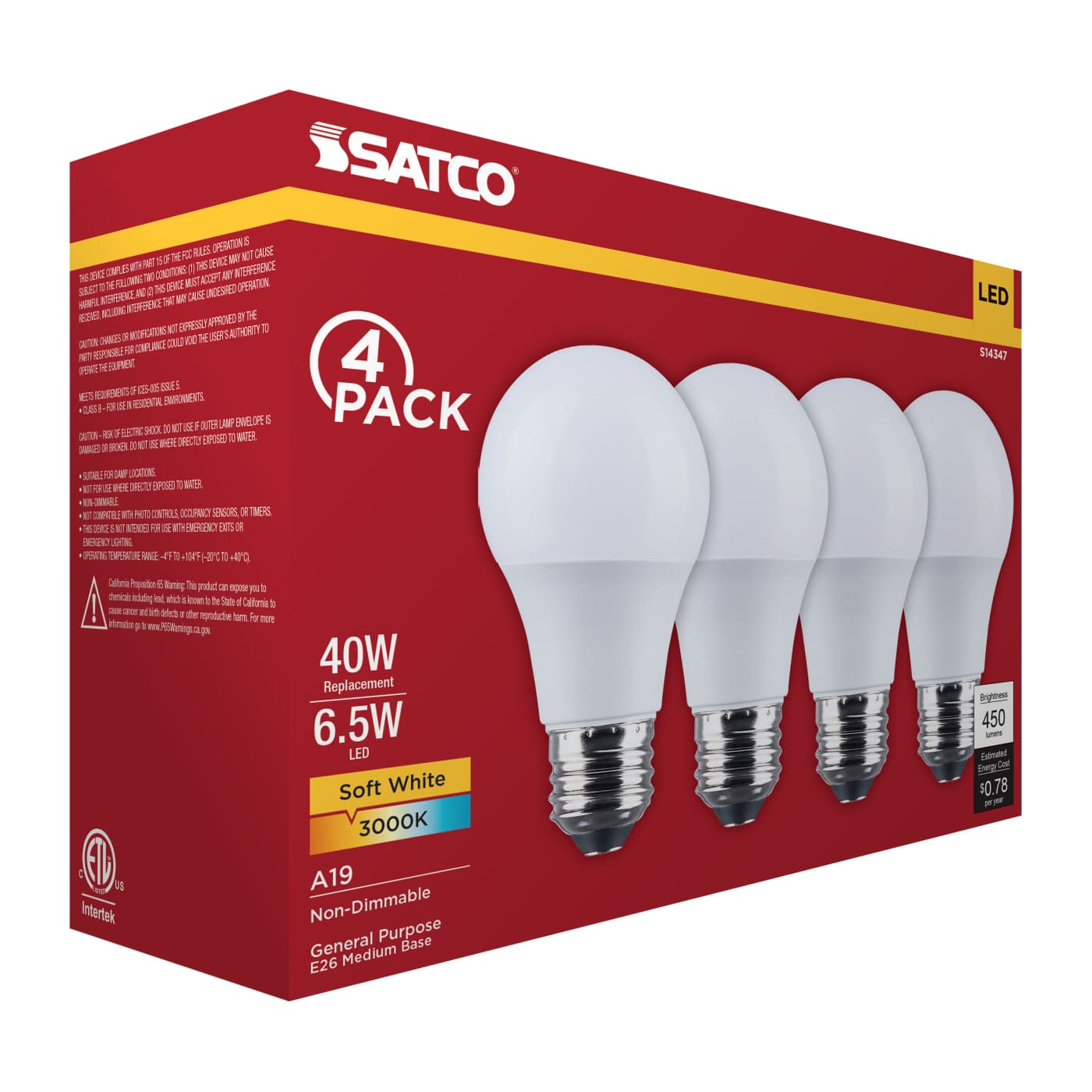 6.5A19L/930/E26/P/ND/4PK - S14347