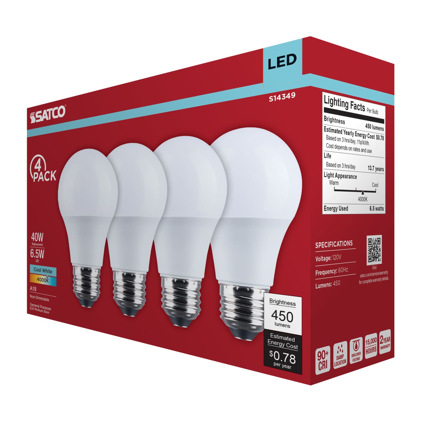 6.5A19L/940/E26/P/ND/4PK - S14349