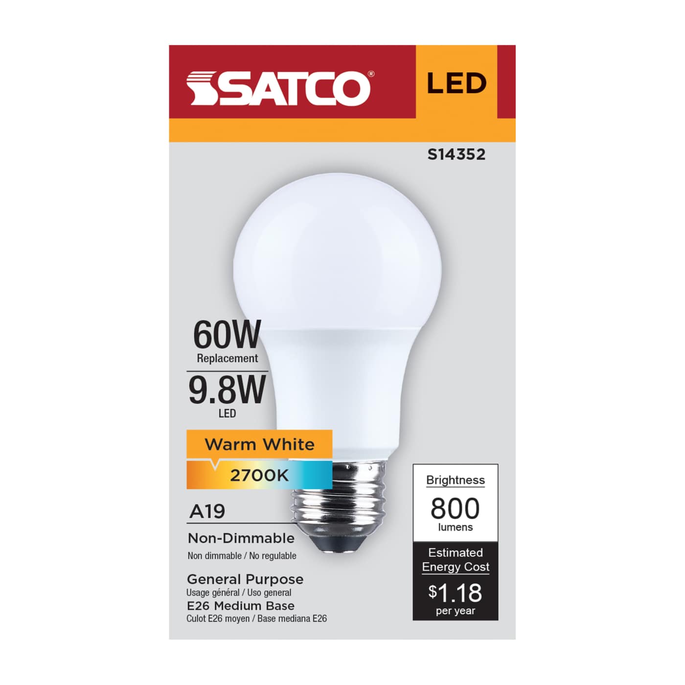 9.8A19L/927/E26/P/ND/1PK - S14352