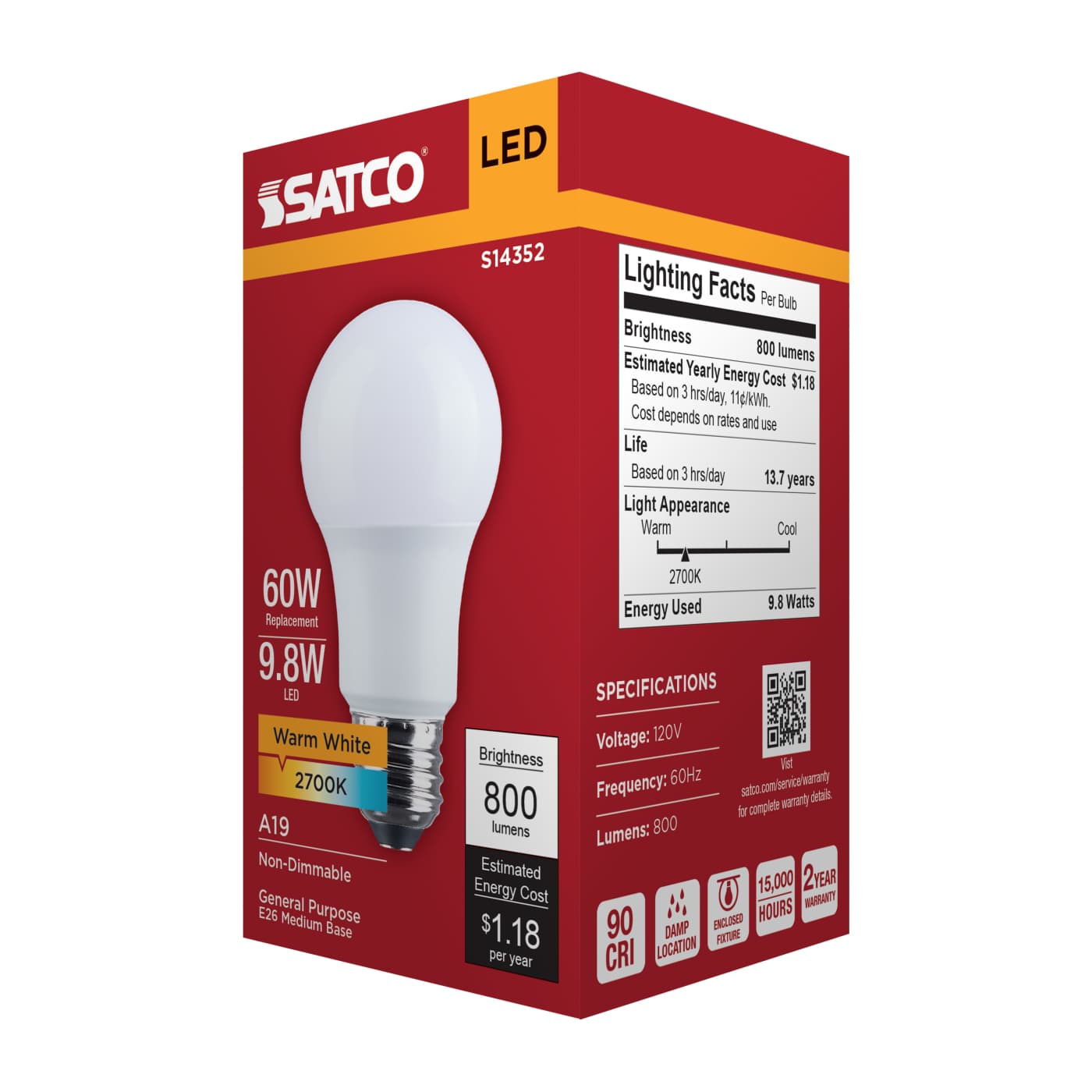 9.8A19L/927/E26/P/ND/1PK - S14352