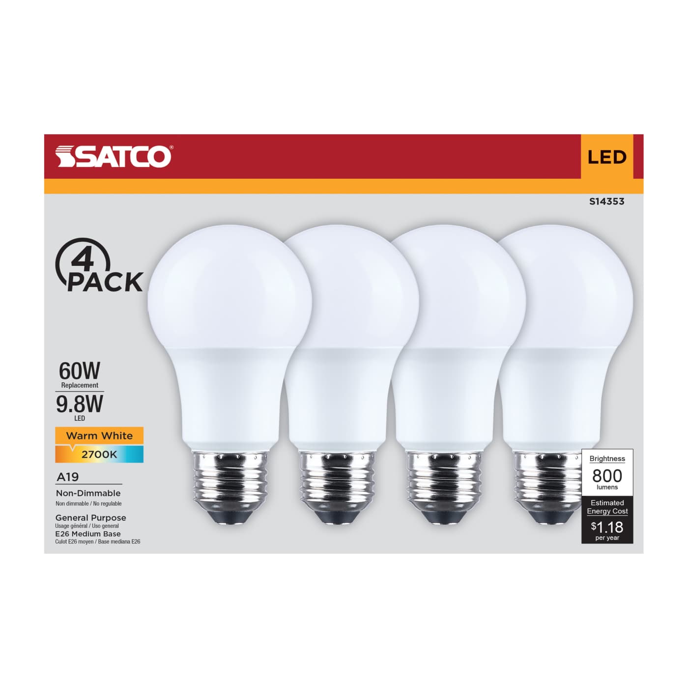 9.8A19L/927/E26/P/ND/4PK - S14353