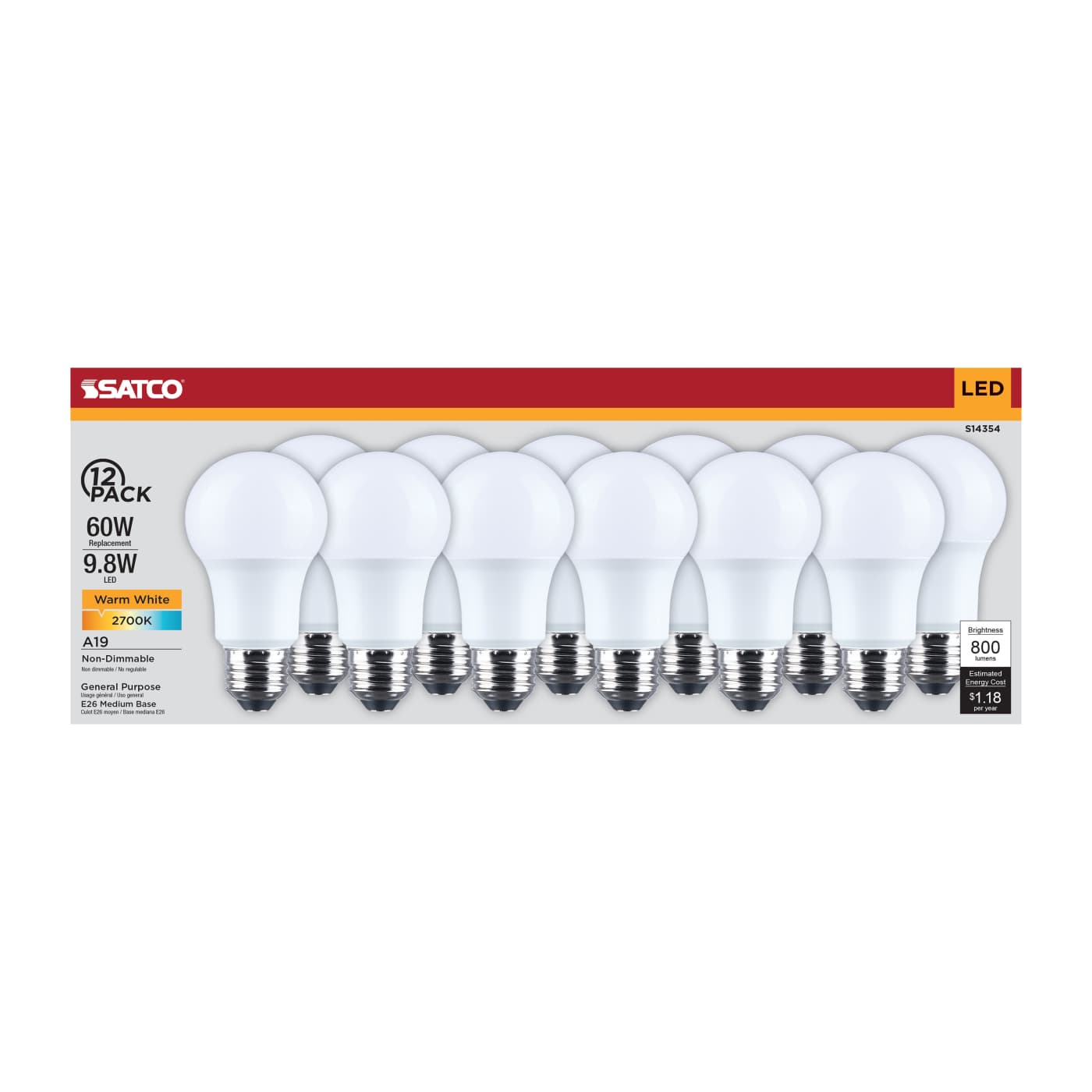 9.8A19L/927/E26/P/ND/12PK - S14354
