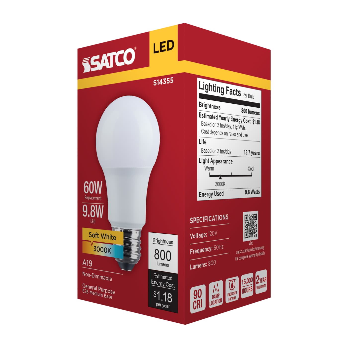 9.8A19L/930/E26/P/ND/1PK - S14355