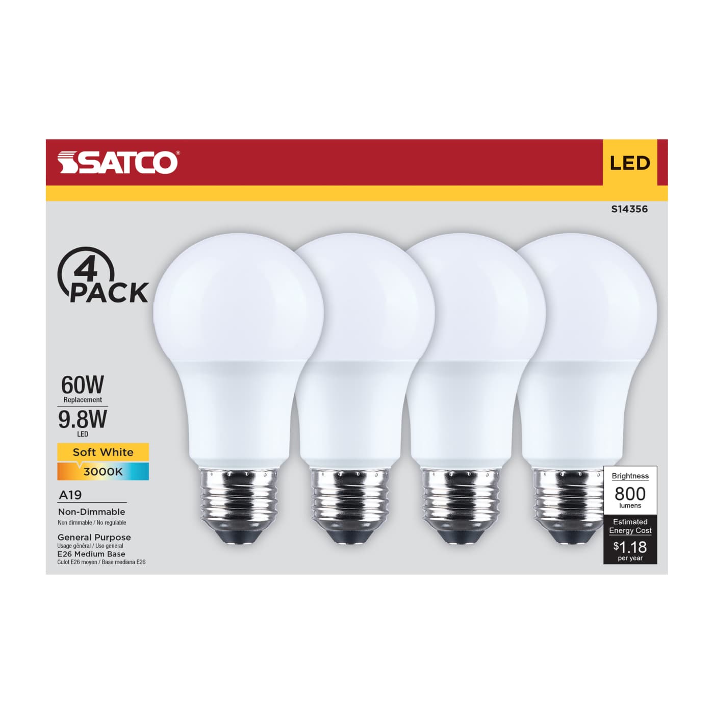 9.8A19L/930/E26/P/ND/4PK - S14356