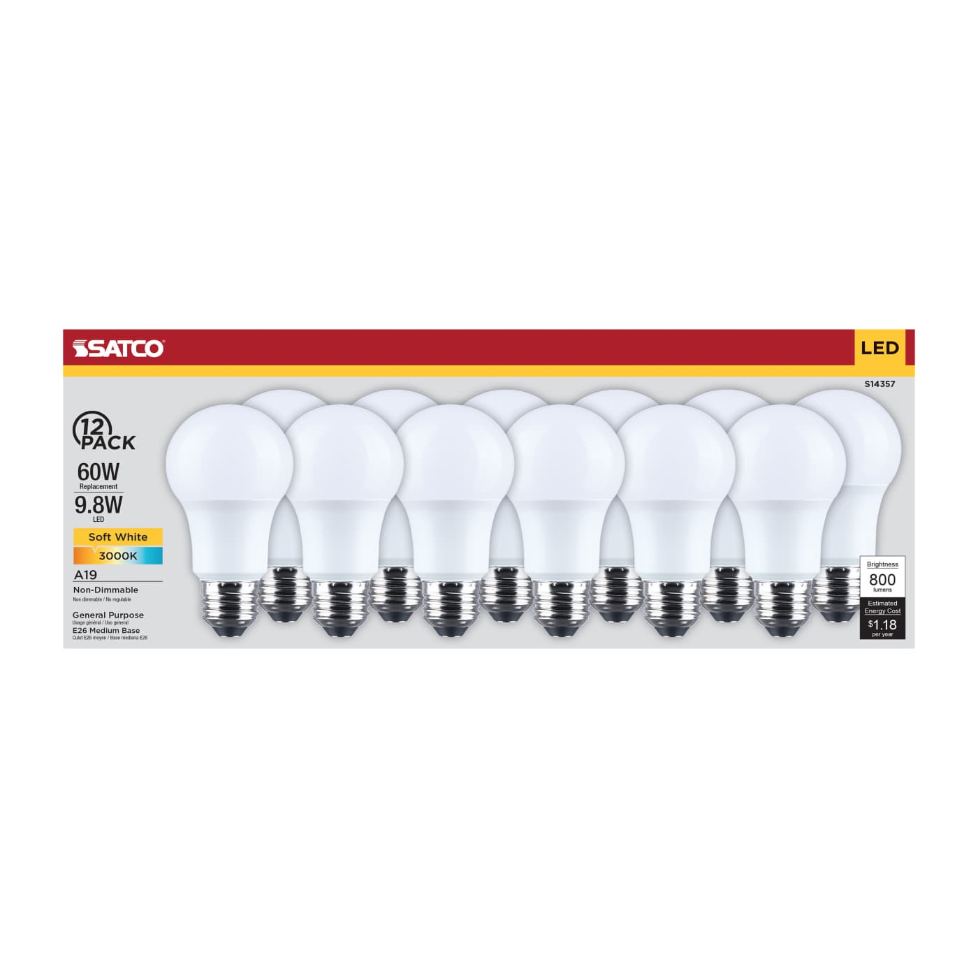 9.8A19L/930/E26/P/ND/12PK - S14357