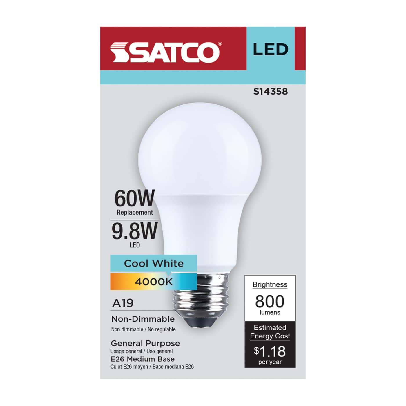 9.8A19L/940/E26/P/ND/1PK - S14358