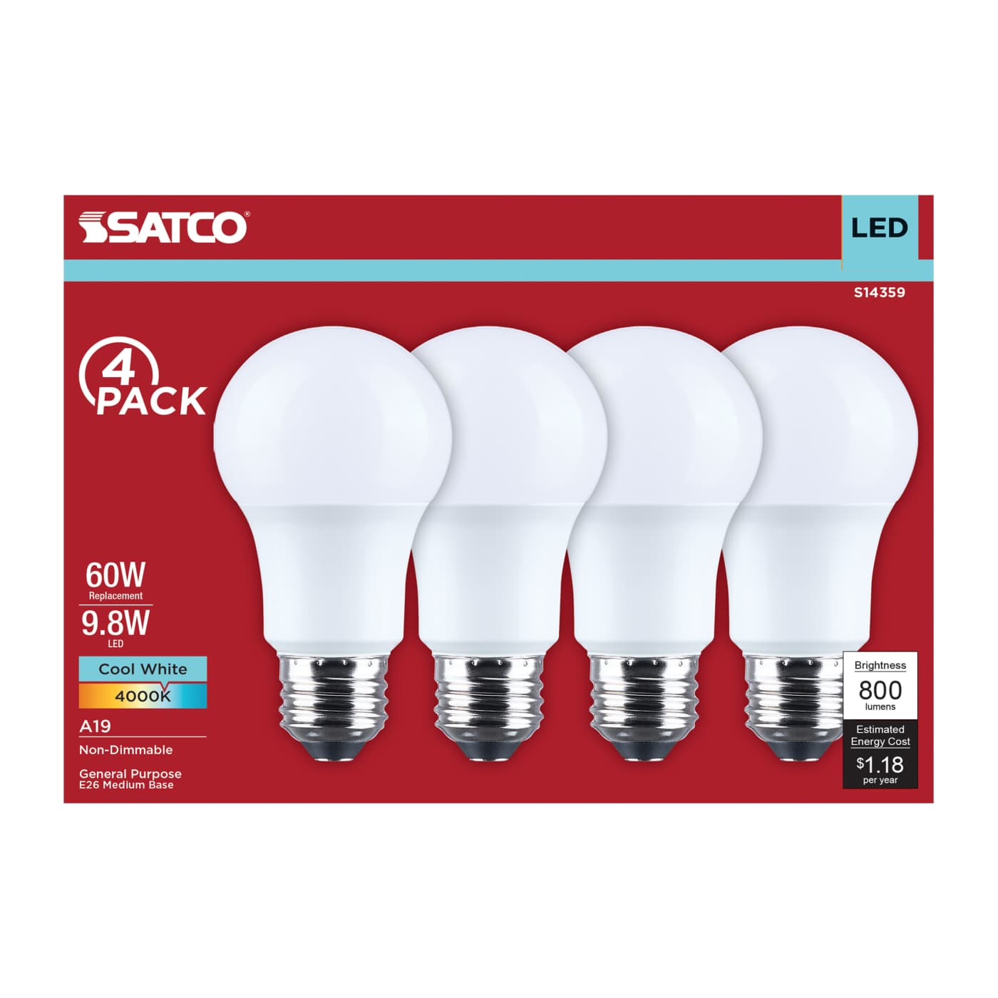 9.8A19L/940/E26/P/ND/4PK - S14359