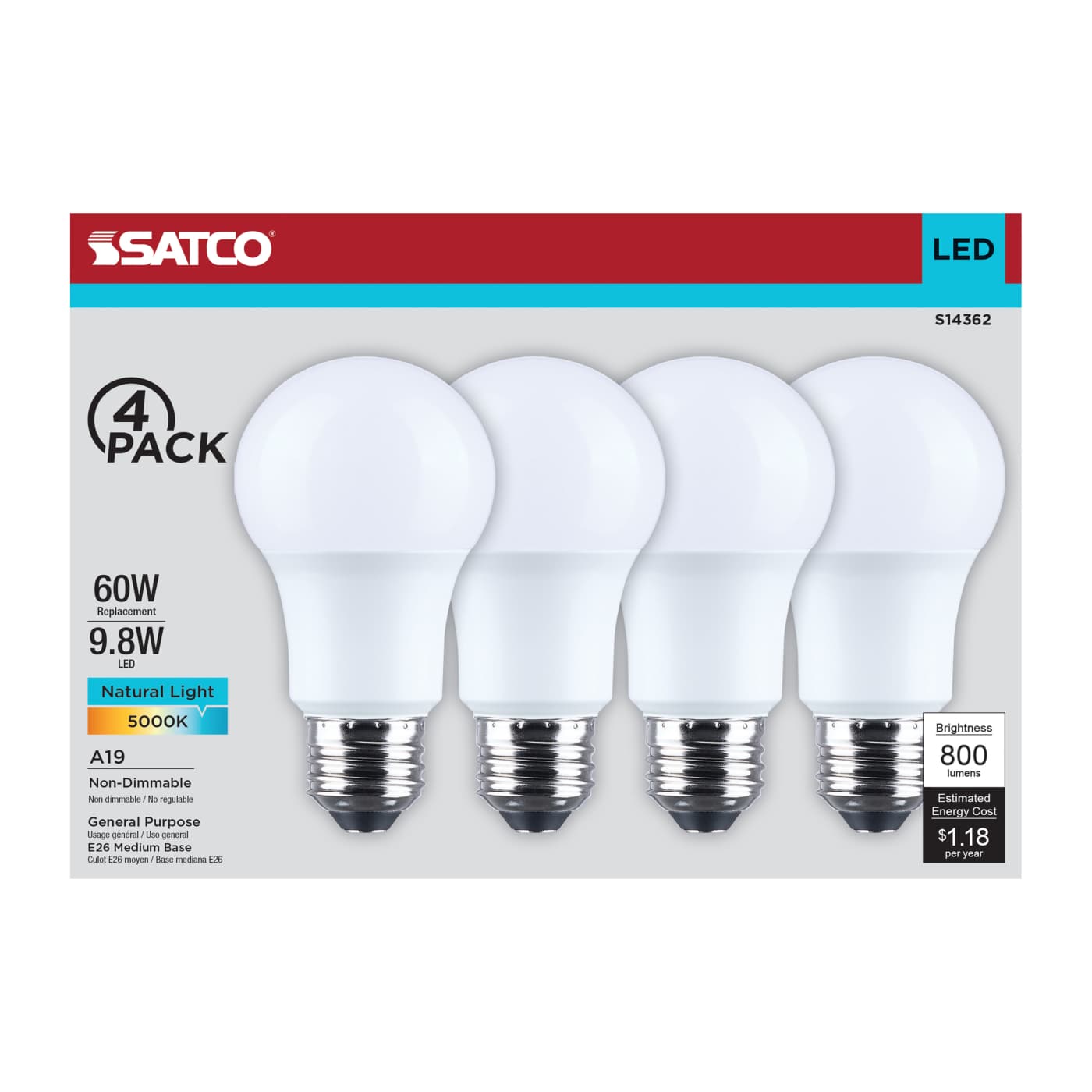 9.8A19L/950/E26/P/ND/4PK - S14362