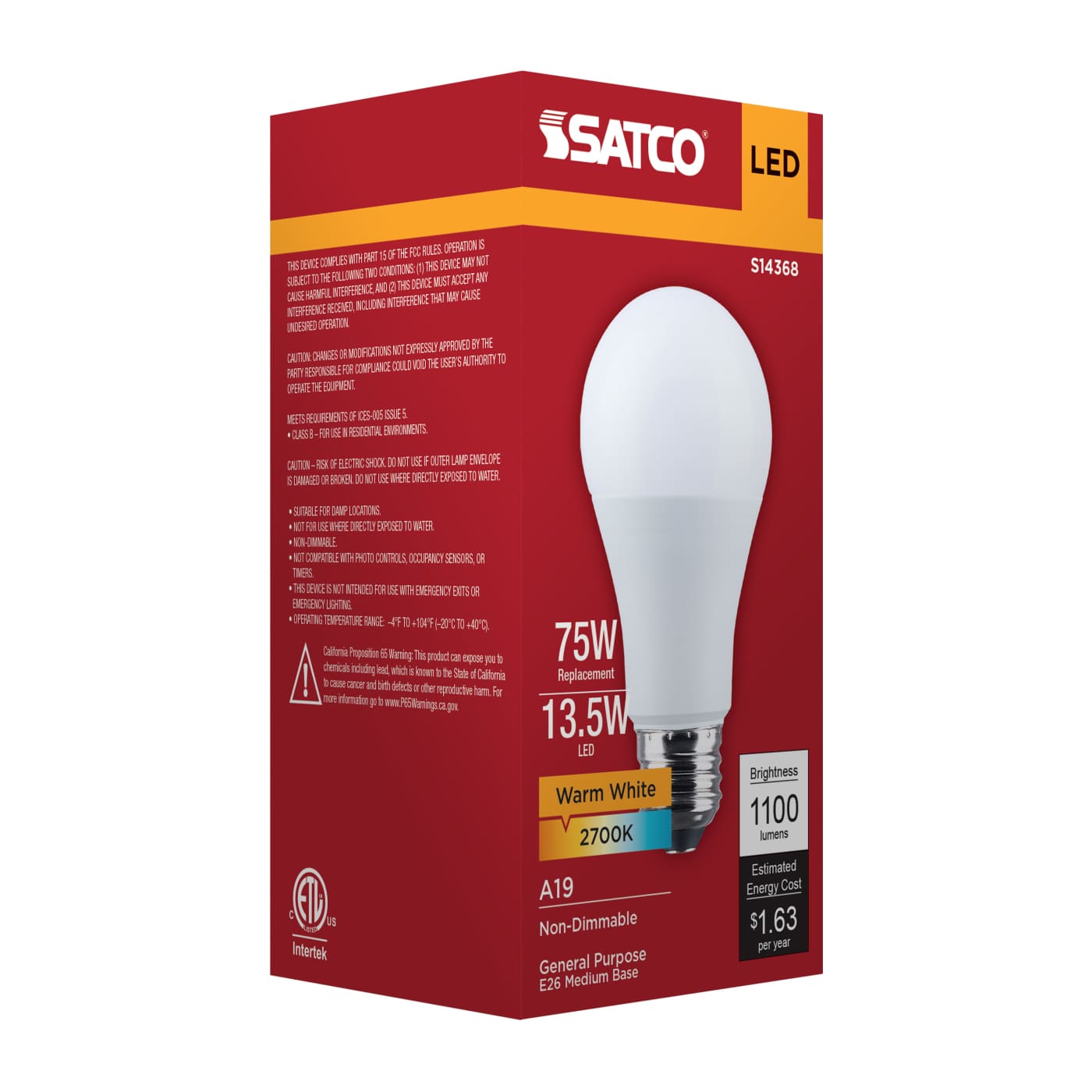 13.5A19L/927/E26/P/ND/1PK - S14368