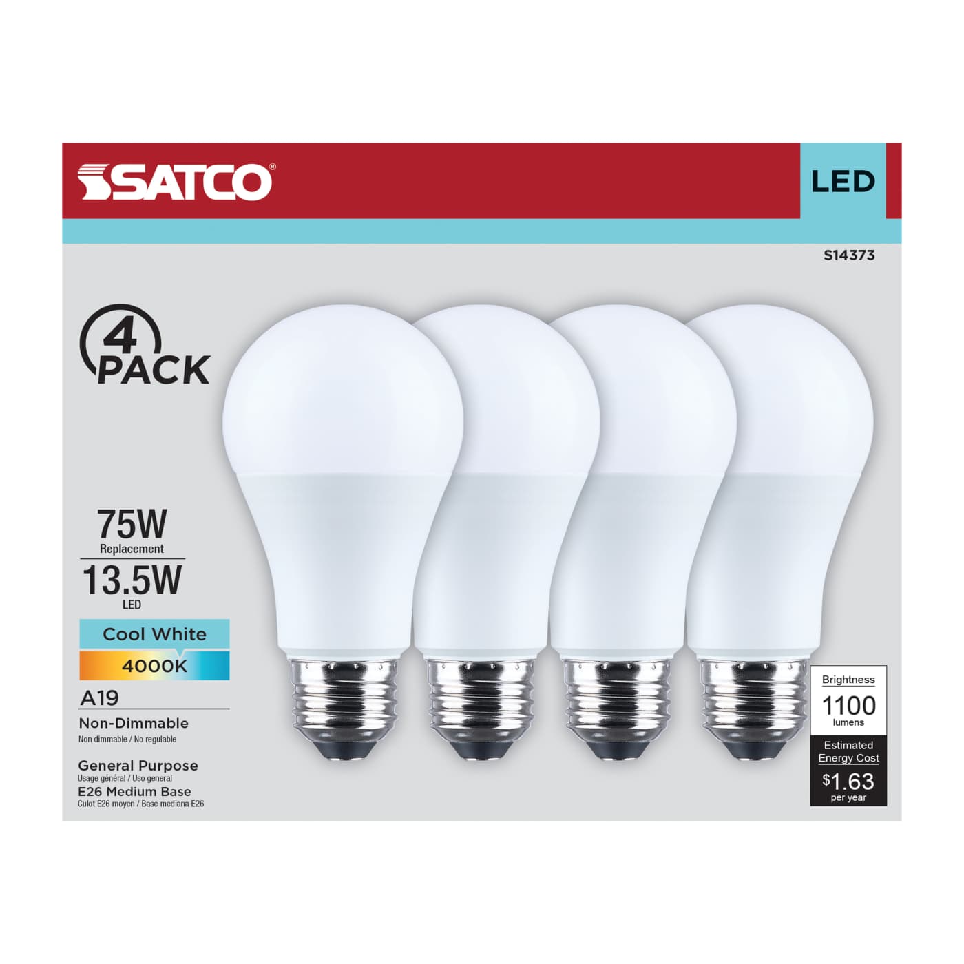 13.5A19L/940/E26/P/ND/4PK - S14373