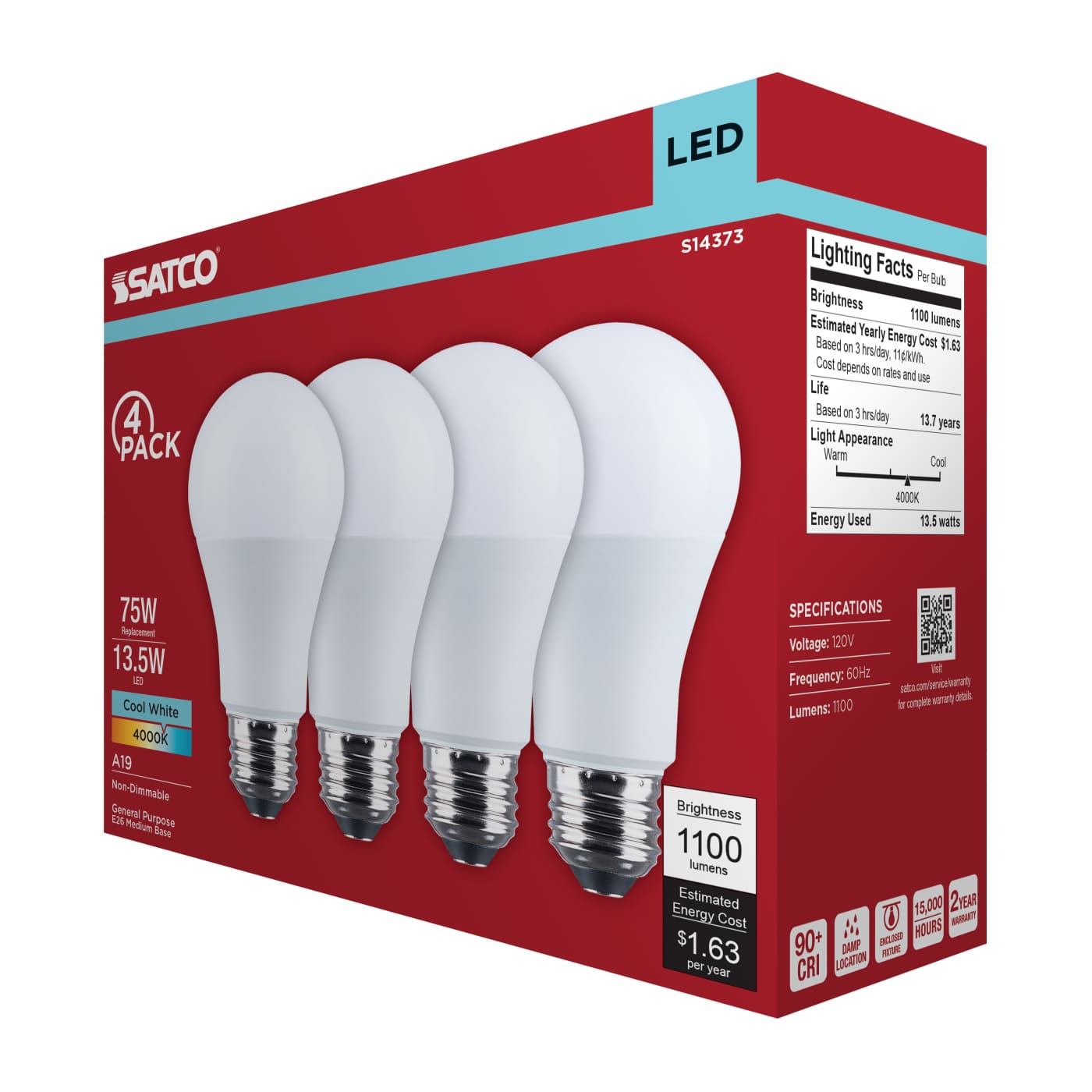 13.5A19L/940/E26/P/ND/4PK - S14373