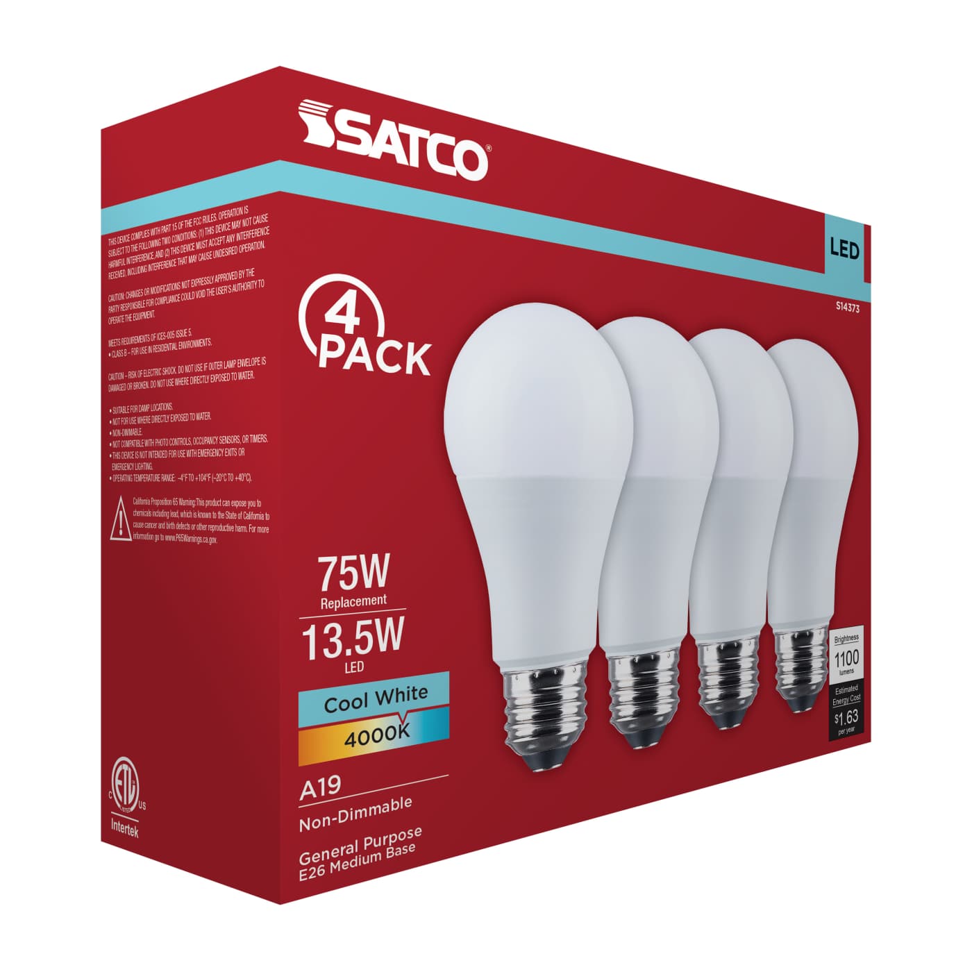 13.5A19L/940/E26/P/ND/4PK - S14373