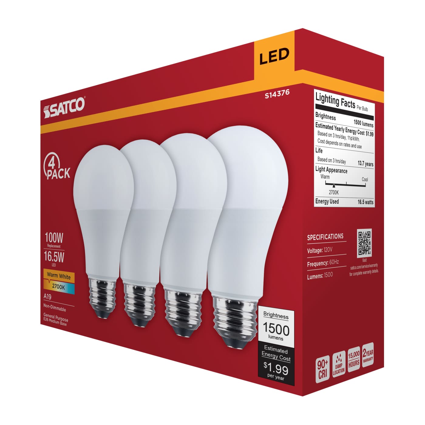 16.5A19L/927/E26/P/ND/4PK - S14376