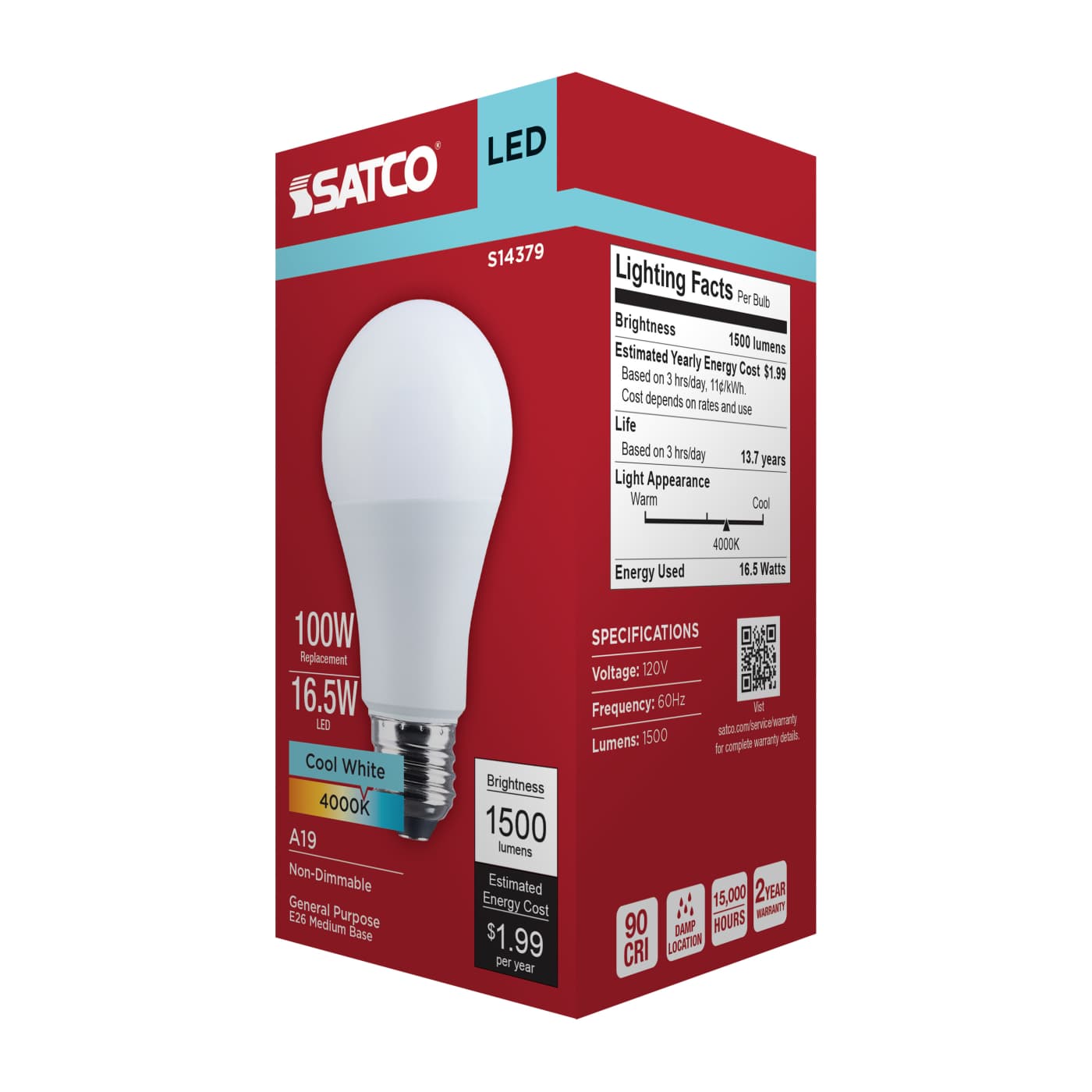 16.5A19L/940/E26/P/ND/1PK - S14379