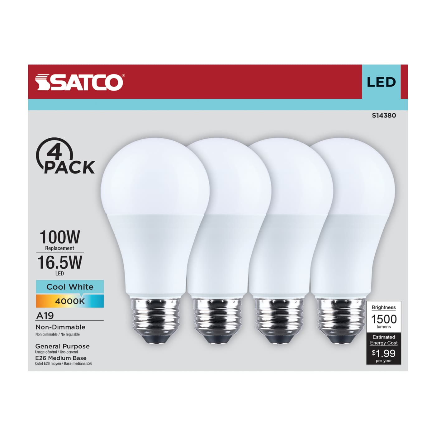16.5A19L/940/E26/P/ND/4PK - S14380