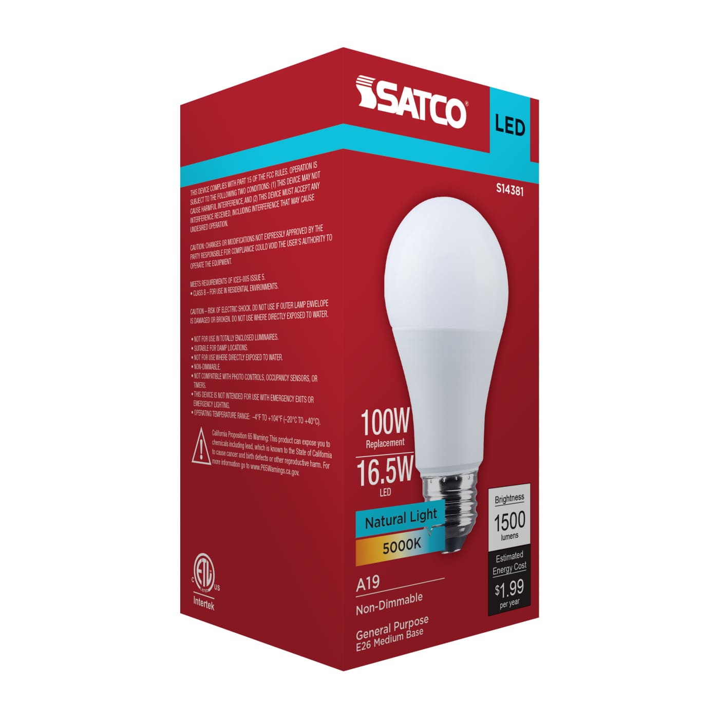 16.5A19L/950/E26/P/ND/1PK - S14381