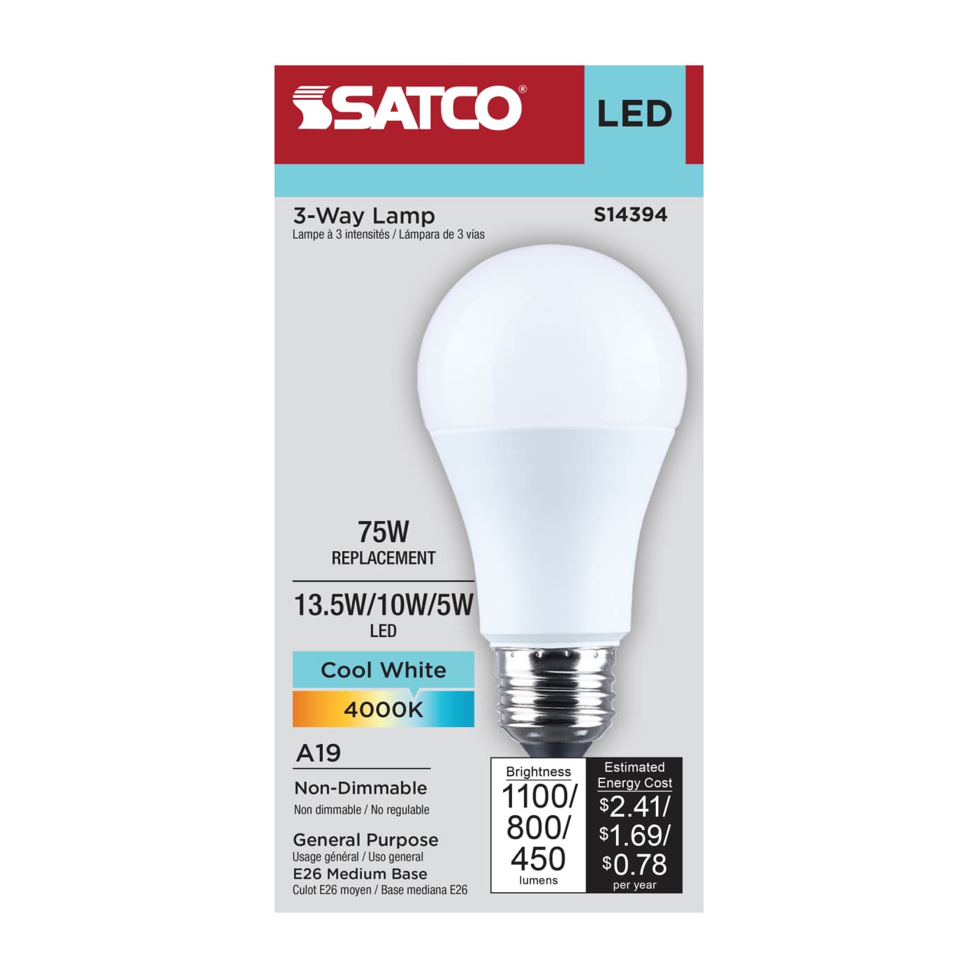 13.5SA19/840/E26D/P/ND/3WY/1PK - S14394