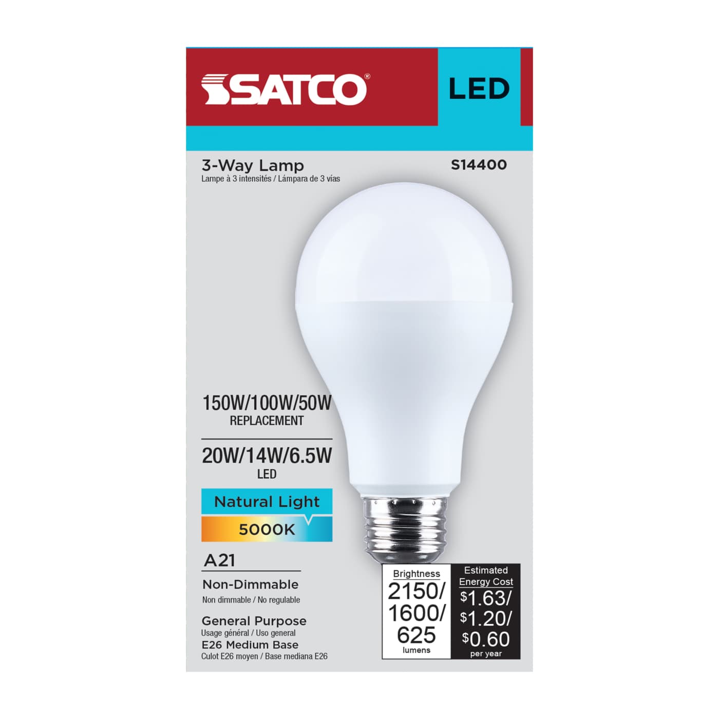 20A21/850/E26D/P/ND/3WAY/1PK - S14400
