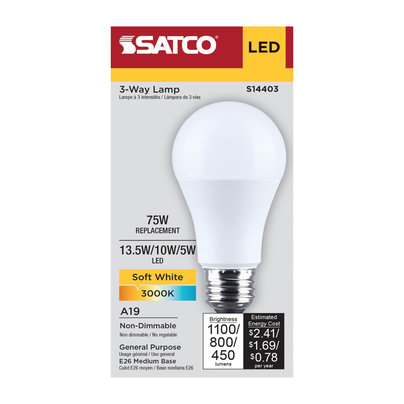 13.5SA19/930/E26D/P/ND/3WY/1PK - S14403