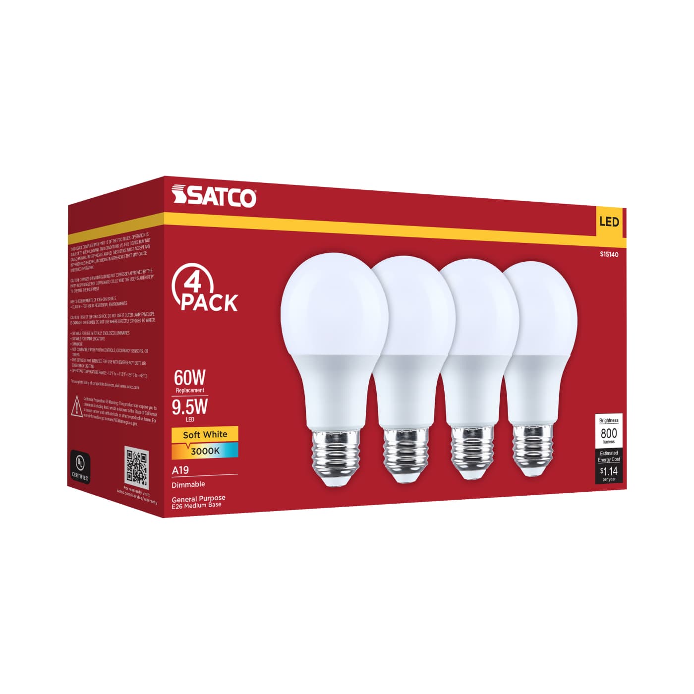 9.5A19L/830/E26/P/D/4PK - S15140