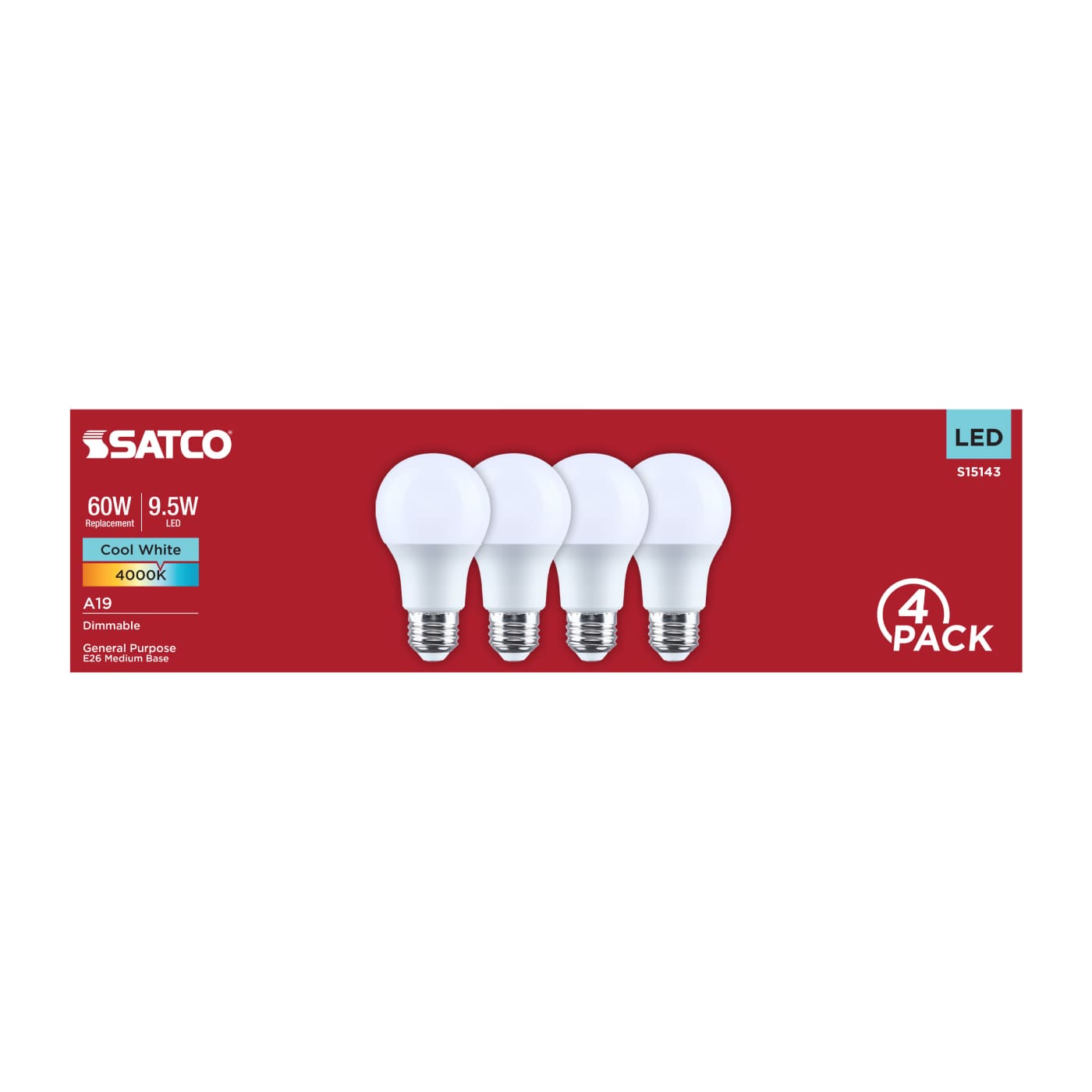 9.5A19L/840/E26/P/D/4PK - S15143