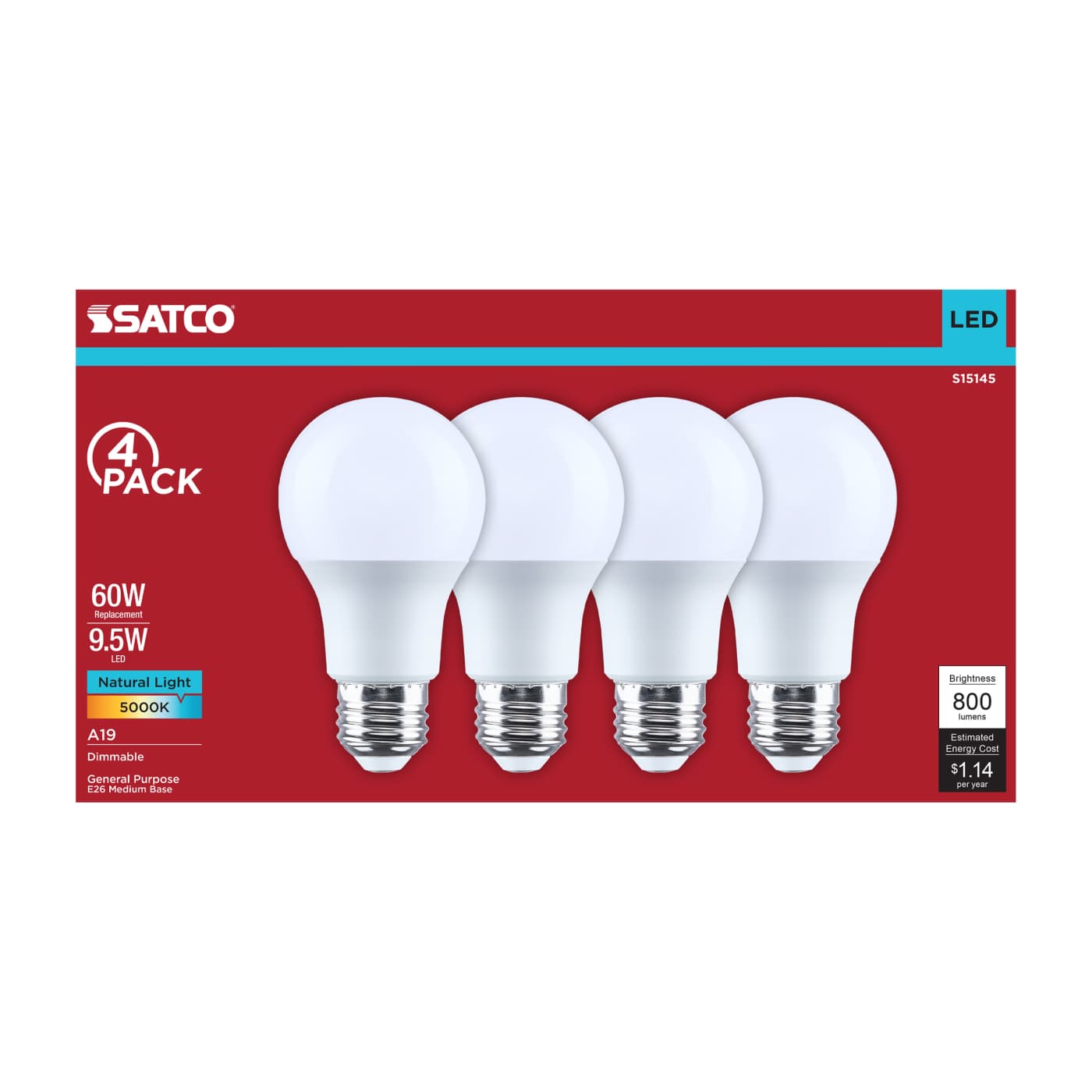 9.5A19L/850/E26/P/D/4PK - S15145