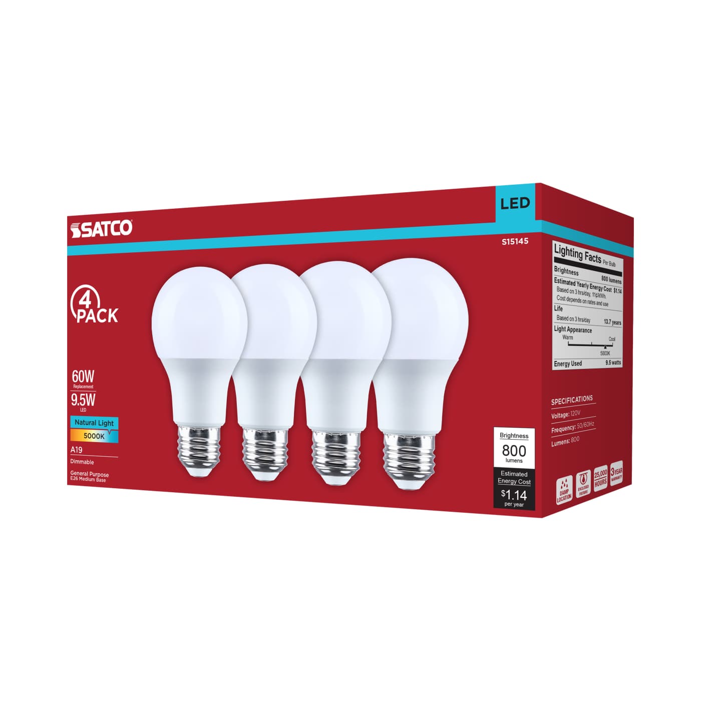 9.5A19L/850/E26/P/D/4PK - S15145