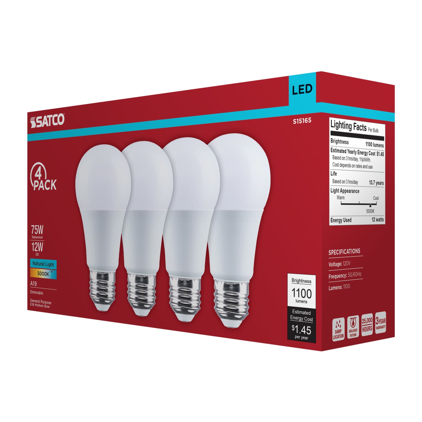 12A19L/850/E26/P/D/4PK - S15165