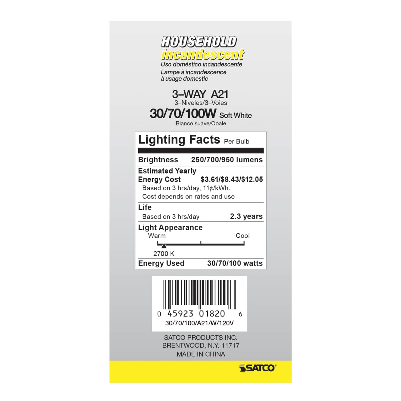 30-70-100W 3-WAY LONG LIFE - S1820