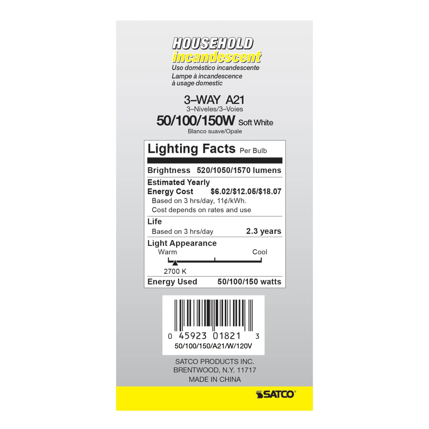 50-100-150W 3-WAY LONG LIFE - S1821