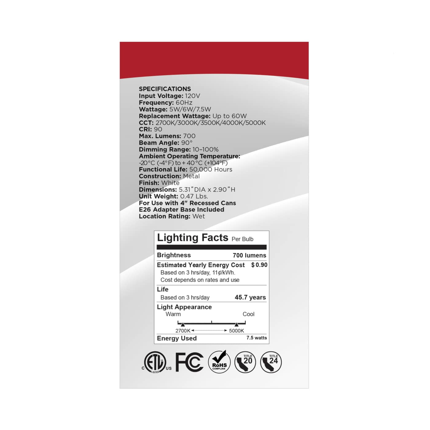 7.5LED/RDL/4/WS/5CCT/RD - S18800