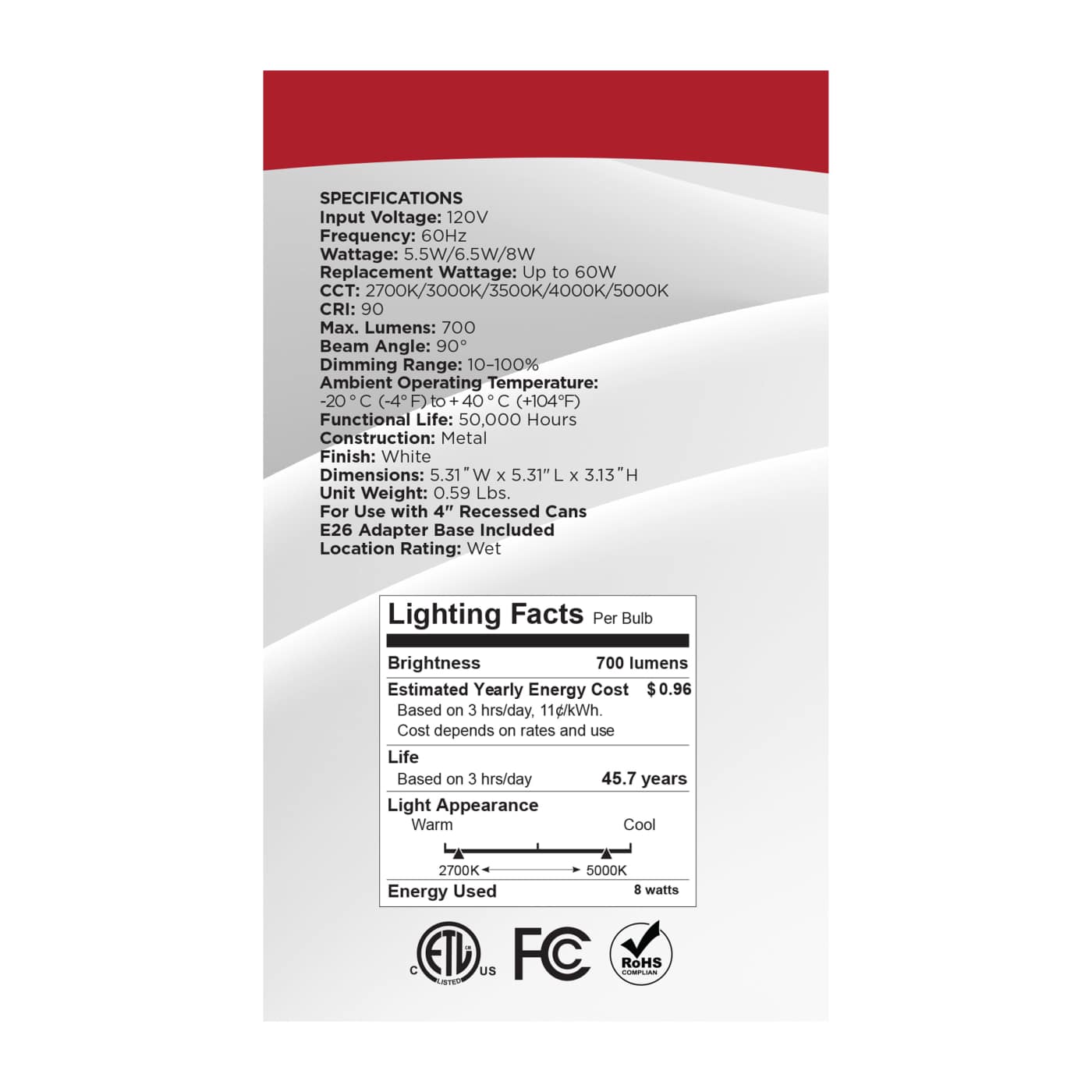 8LED/RDL/4/WS/5CCT/SQ - S18802