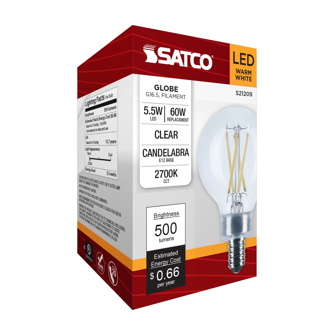 5.5G16.5/LED/CL/927/120V/E12 - S21209