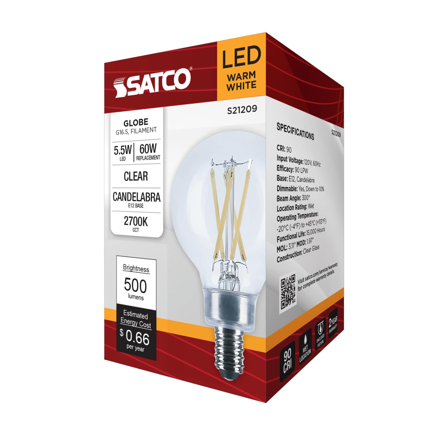 5.5G16.5/LED/CL/927/120V/E12 - S21209