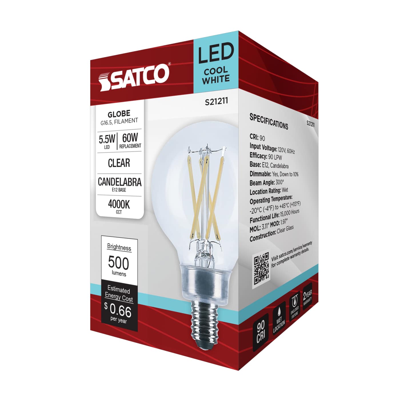 5.5G16.5/LED/CL/940/120V/E12 - S21211