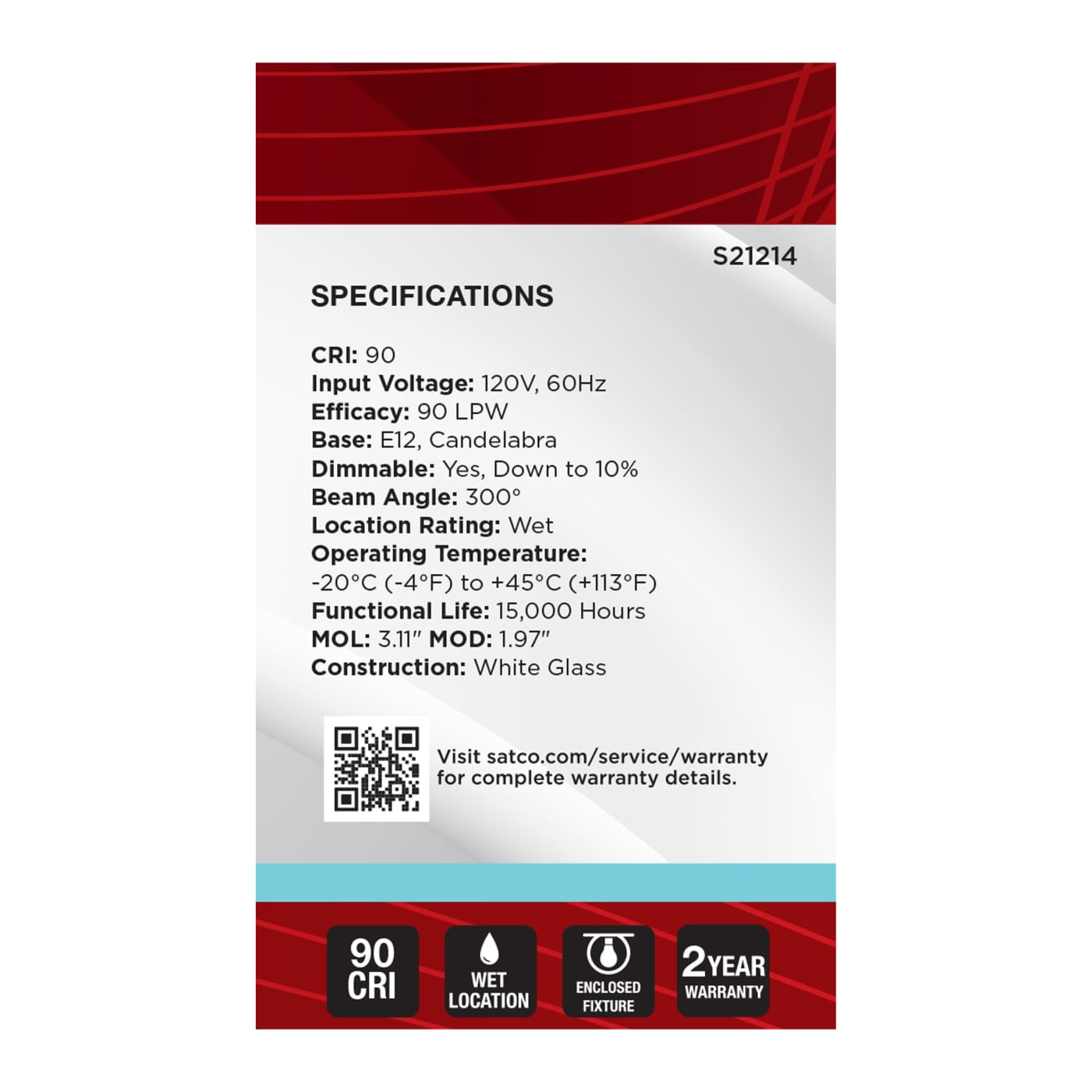 5.5G16.5/LED/WH/940/120V/E12 - S21214