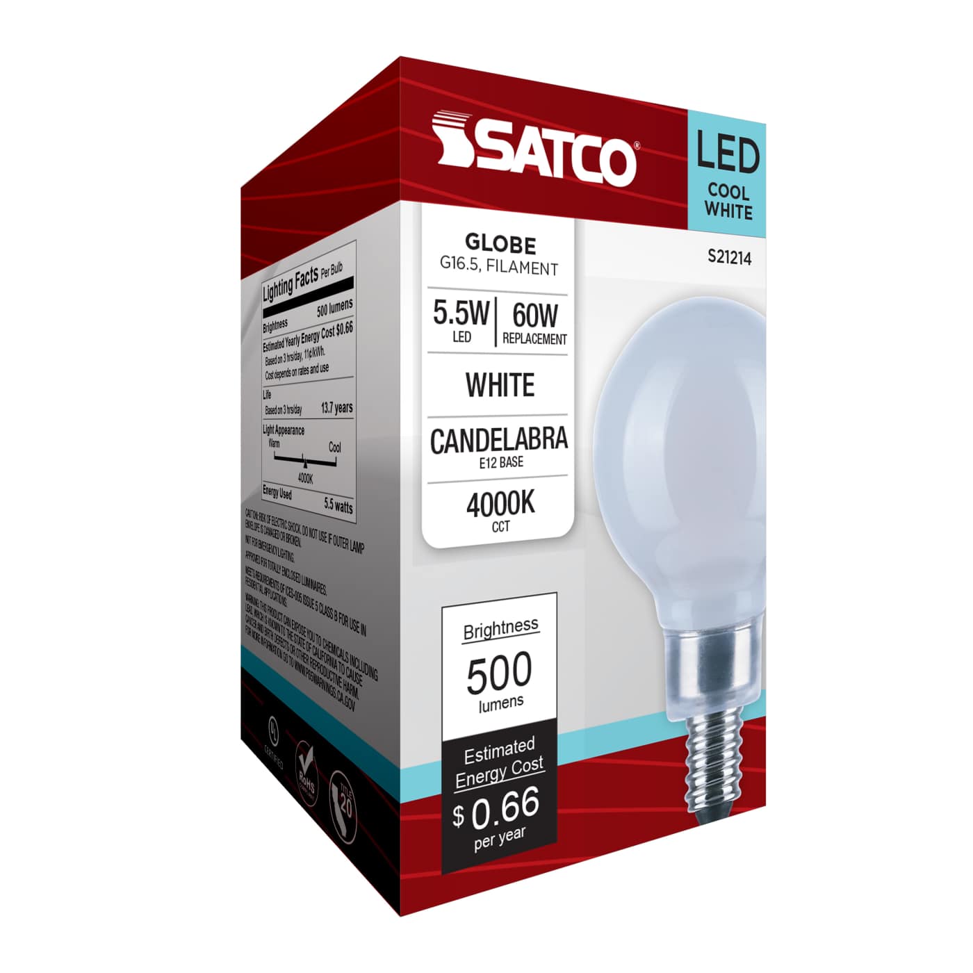 5.5G16.5/LED/WH/940/120V/E12 - S21214