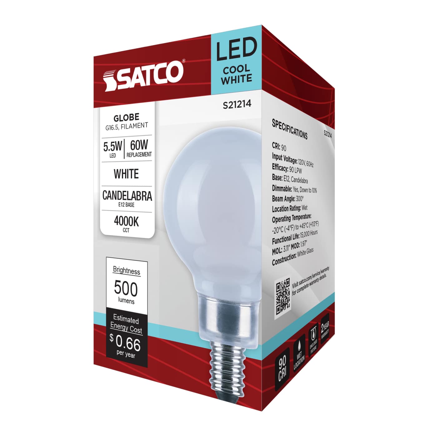 5.5G16.5/LED/WH/940/120V/E12 - S21214