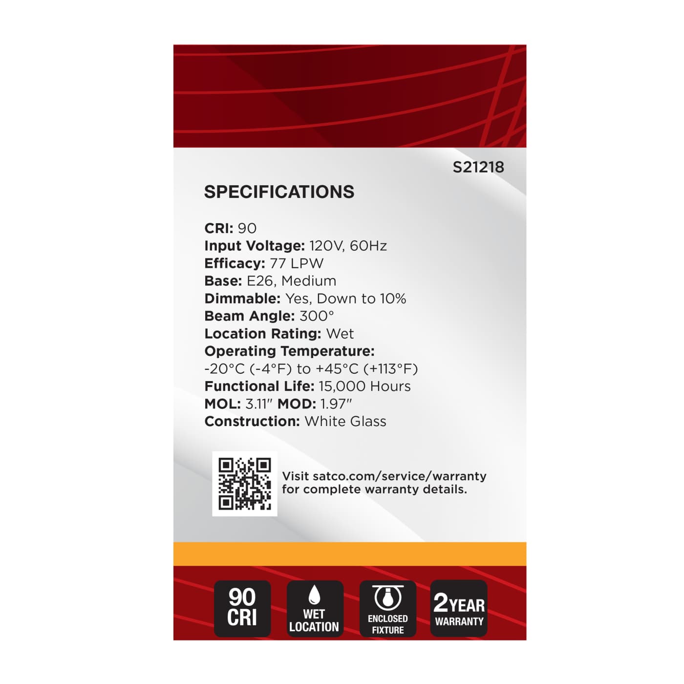 4.5G16.5/LED/WH/927/120V/E26 - S21218