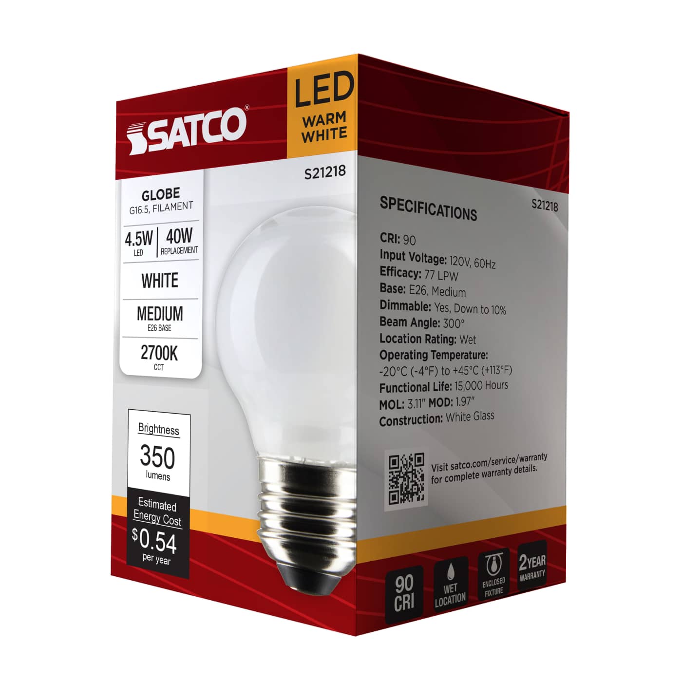 4.5G16.5/LED/WH/927/120V/E26 - S21218