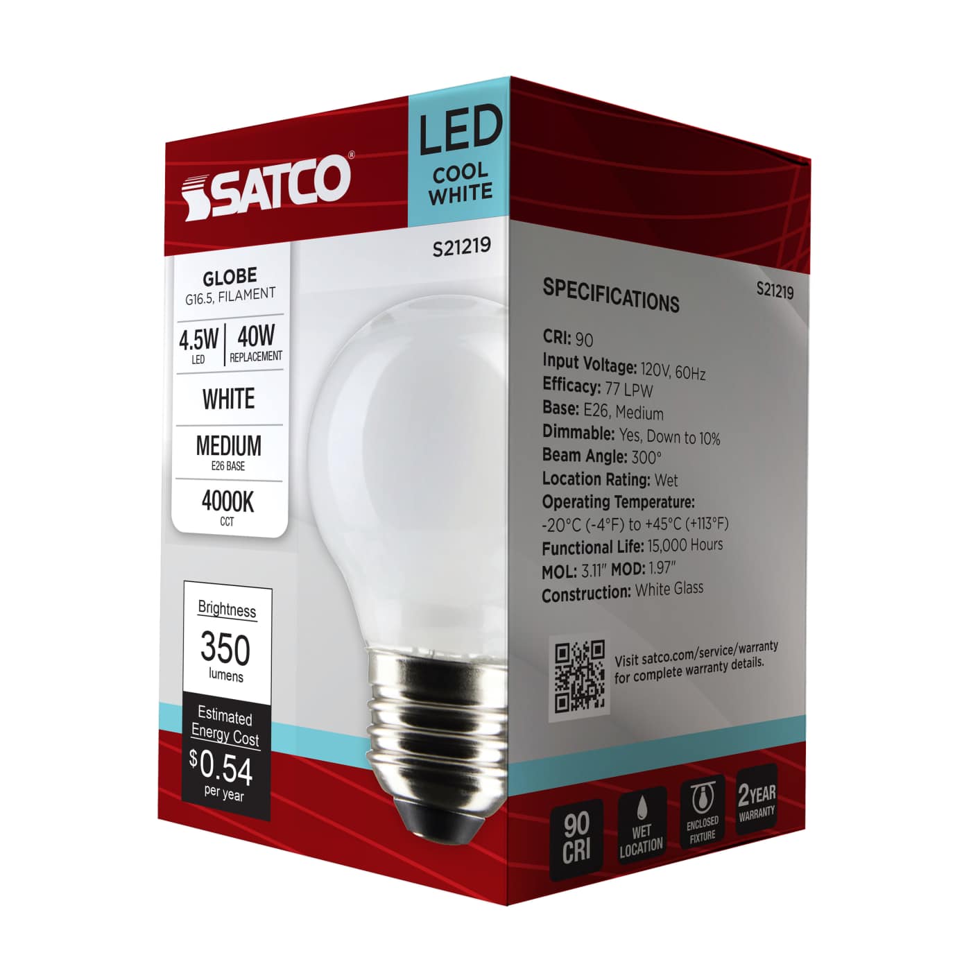 4.5G16.5/LED/WH/940/120V/E26 - S21219