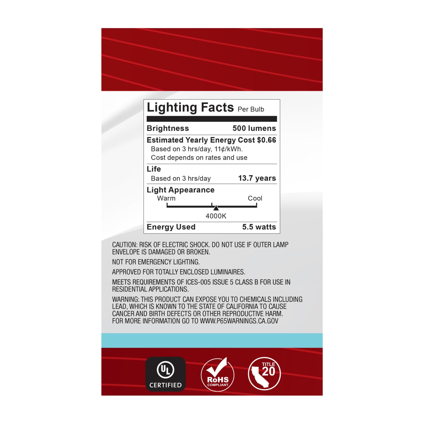 5.5G16.5/LED/CL/940/120V/E26 - S21222