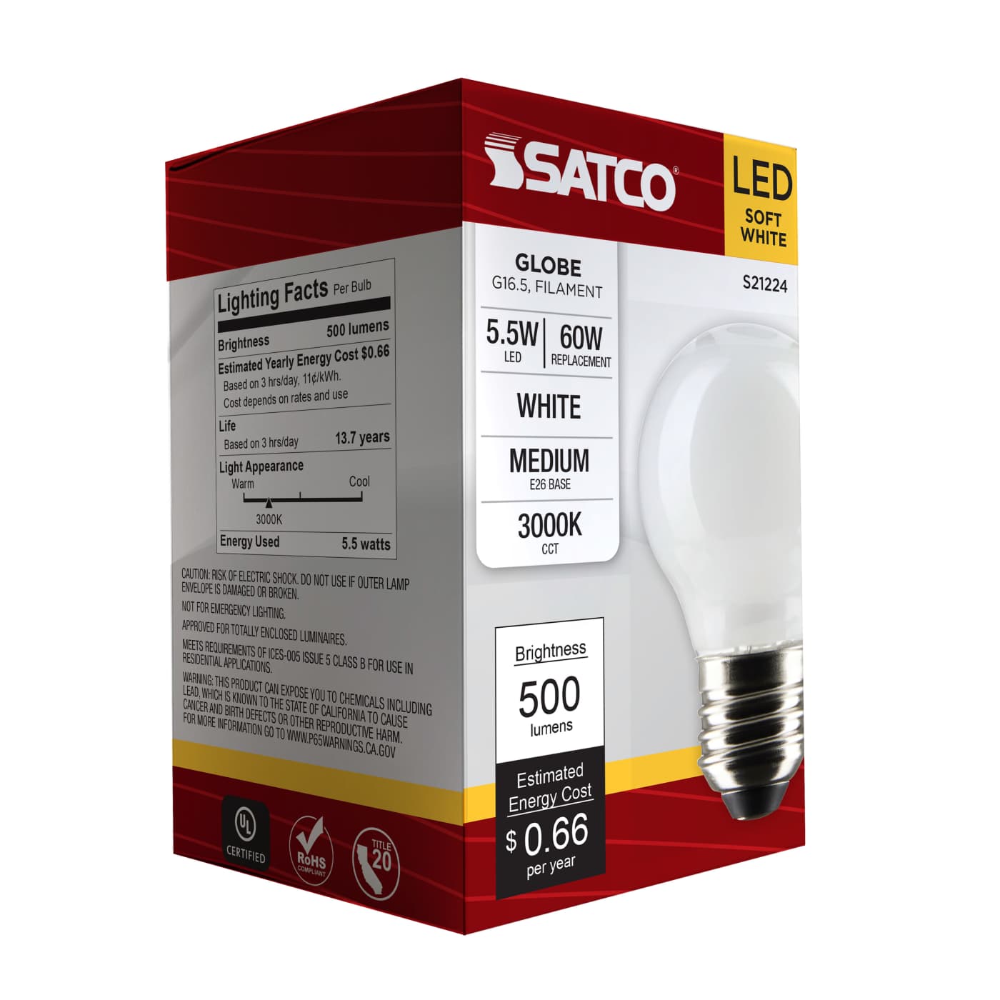 5.5G16.5/LED/WH/930/120V/E26 - S21224