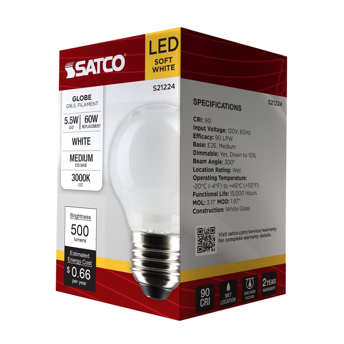 5.5G16.5/LED/WH/930/120V/E26 - S21224