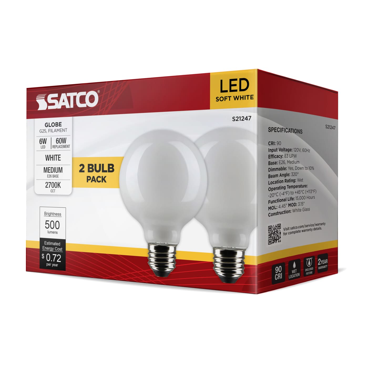 6G25/LED/WH/927/120V/2PK - S21247