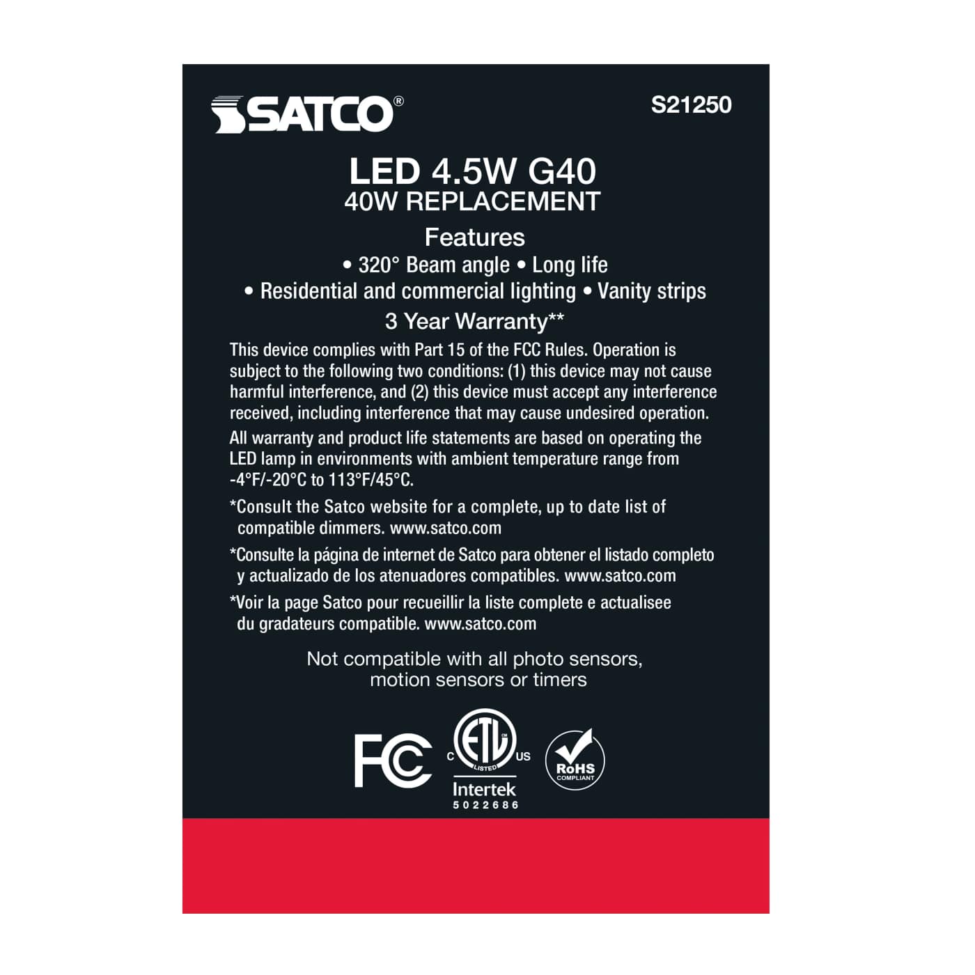 4.5G40/WH/LED/E26/927/120V - S21250
