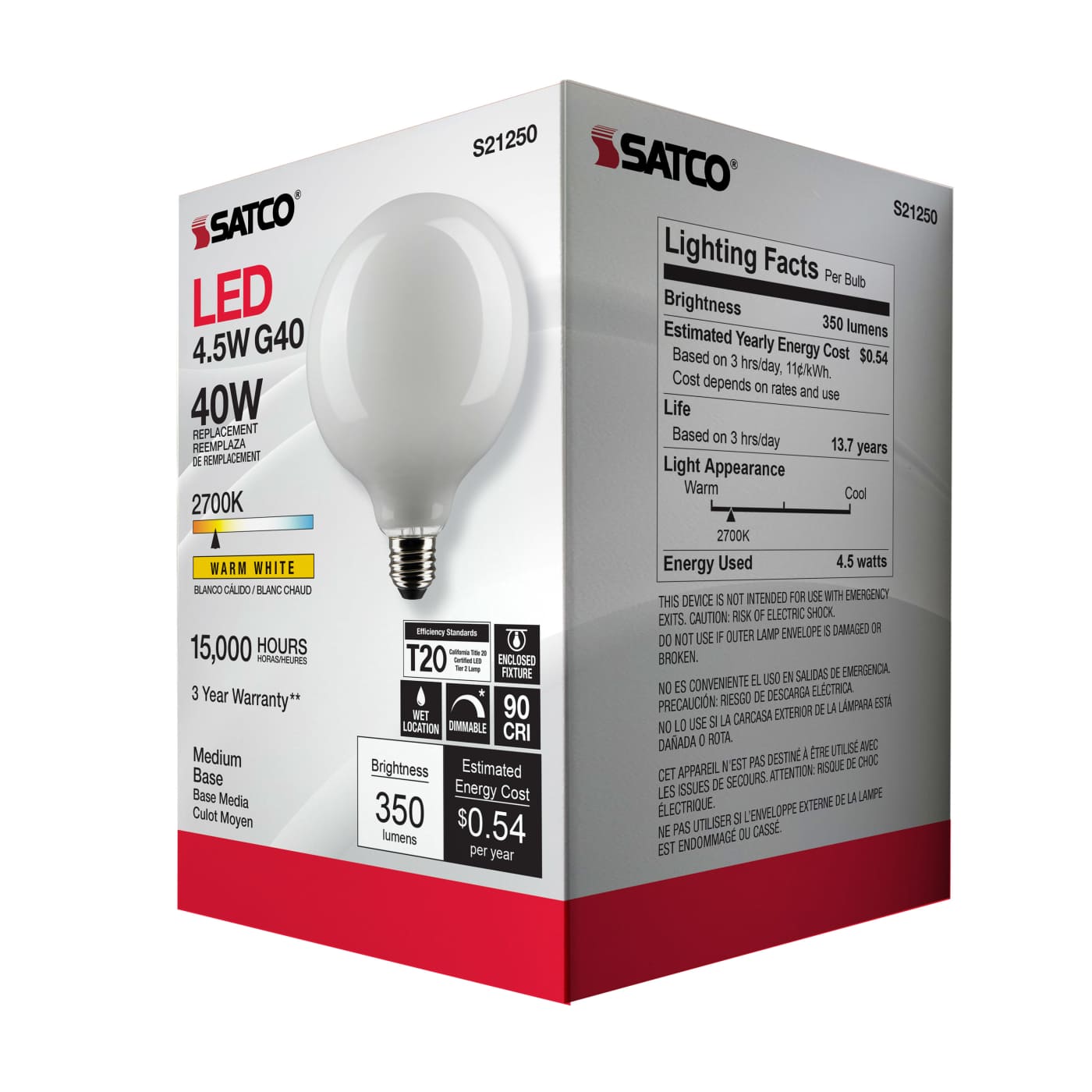 4.5G40/WH/LED/E26/927/120V - S21250