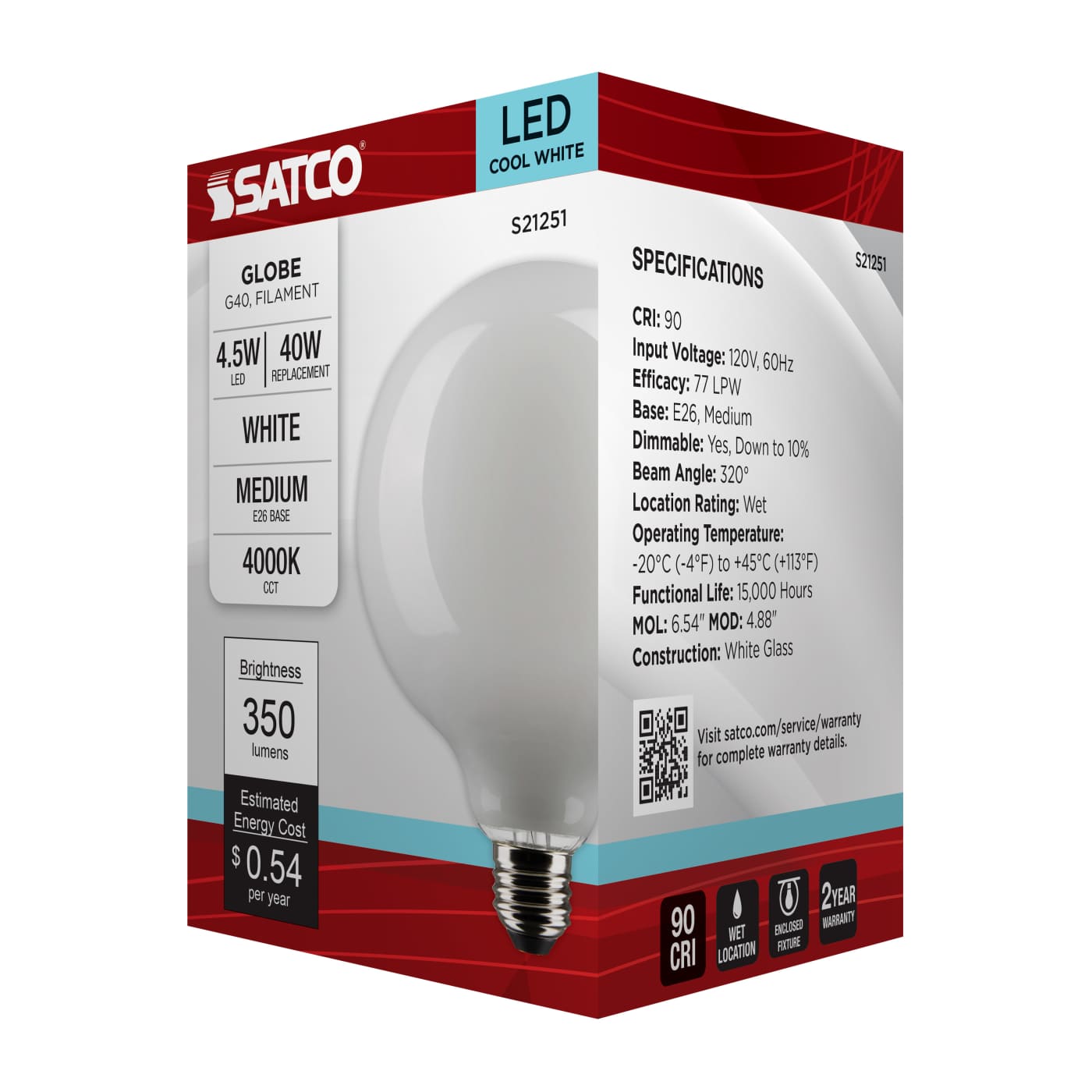 4.5G40/WH/LED/E26/940/120V - S21251